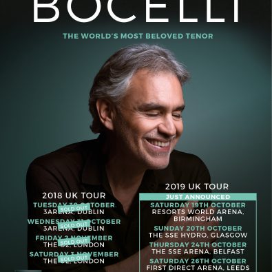 ANDREA BOCELLI ANNOUNCES  UK RETURN IN 2019!